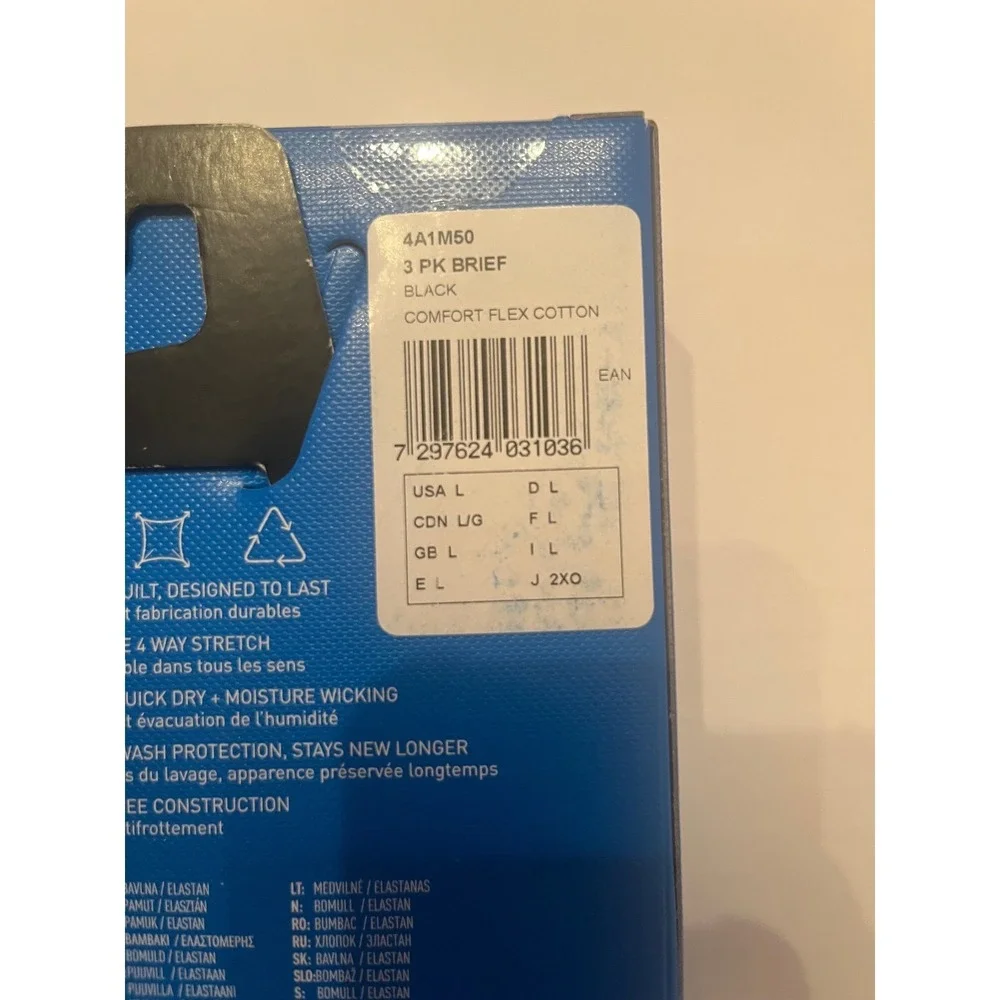 Adidas 3 Pack Comfort Flex Cotton 3 Stripes Briefs Black Size Large 36-38
